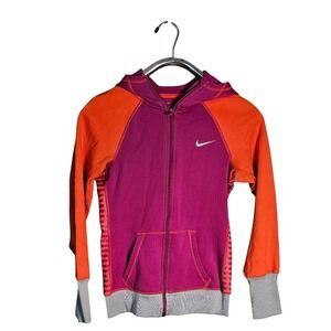 Nike Purple and Orange Zip-Up Hoodie Girls Small